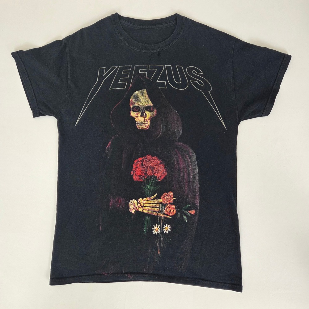 Yeezus Tour T-Shirt Grim Reaper Rose Size S Graphic Black Concert Merch Holes - Picture 2 of 11